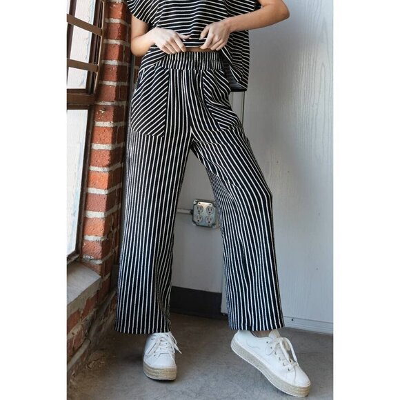 Stripe Texture Knit Front Pocket Long Pants - Picture 1 of 15